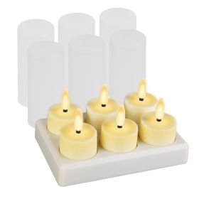 6Pack Rechargeable Tea Lights With Charging Base Flameless Flickering LED Candles with Timer Remote Control for Halloween Christmas Wedding Party