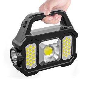 Portable Camping Fishing Multi-Modes Solar Powered USB Rechargeable Light (Color: Black A, Type: Flashlights)