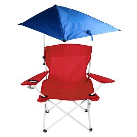 Foldable Beach Chair with Detachable Umbrella Armrest Adjustable Canopy Stool with Cup Holder Carry Bag for Camping Poolside Travel Picnic Lawn C (Color: Red)