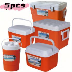 5.2/8.4/13.7/28.5/47.5QT Picnic Insulated Box, Fresh-Keeping Box, Outdoor Picnic, Barbecue, Camping Portable Insulated Box, Orange Fresh-Keeping (orange: 1QT+5.2QT+13.7QT+28.5QT+47.5QT)