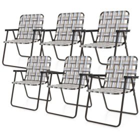 6 Pieces Folding Beach Chair Camping Lawn Webbing Chair (Color: brown)