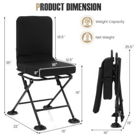 Swivel Folding Chair with Backrest and Padded Cushion (Color: Black)