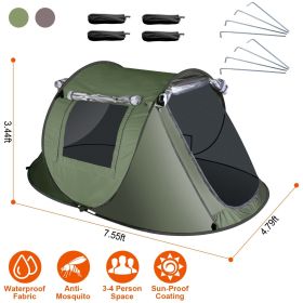 Pop Up Tent Automatic Setup Camping Tent Waterproof Instant Setup Tent with 4 Mosquito Net Windows Carrying Bag for Hiking Climbing Adventure Fis (Type: Green_3_4Person_Standard)